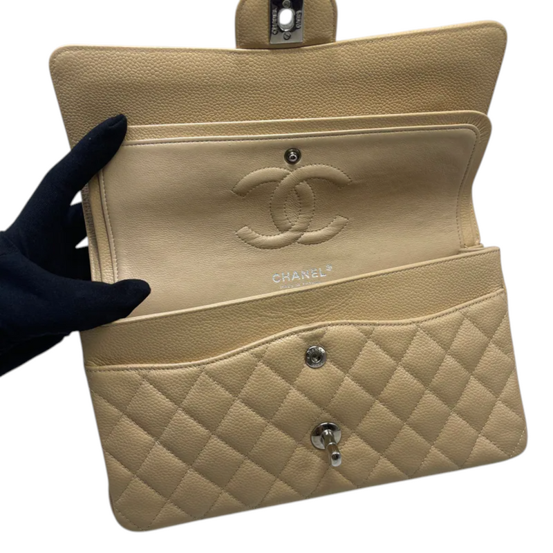 Classic Double Flap Medium Caviar Quilted Beige SHW