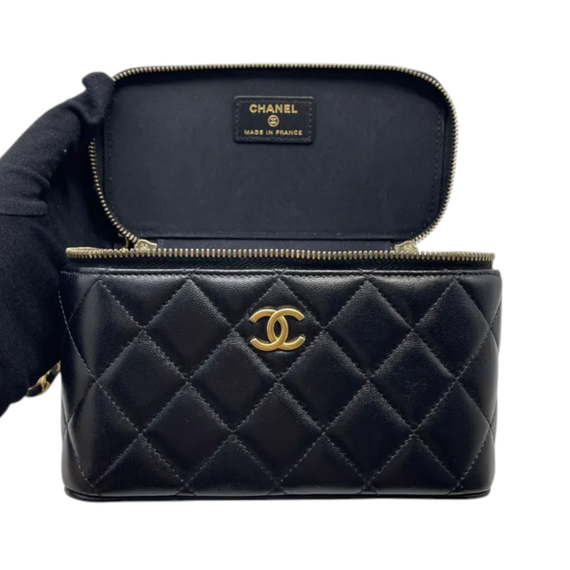 Top Handle Vanity Case Small Lambskin Black GHW