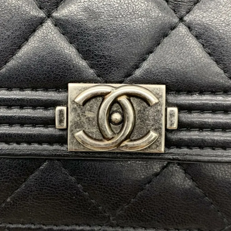 Lambskin Quilted Boy Wallet on Chain WOC Black RHW