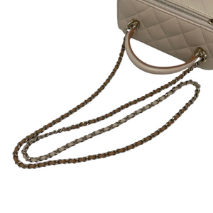 Top Handle Vanity Case With Chain Small Lambskin Ecru Beige GHW