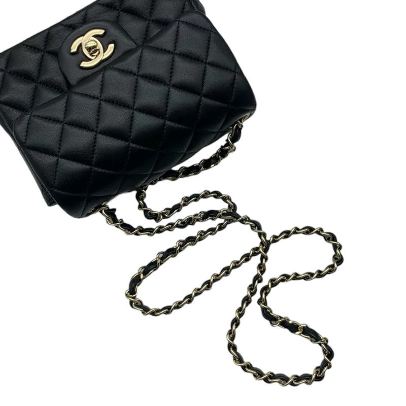 Square Flap Mini Lambskin Quilted Black LGHW