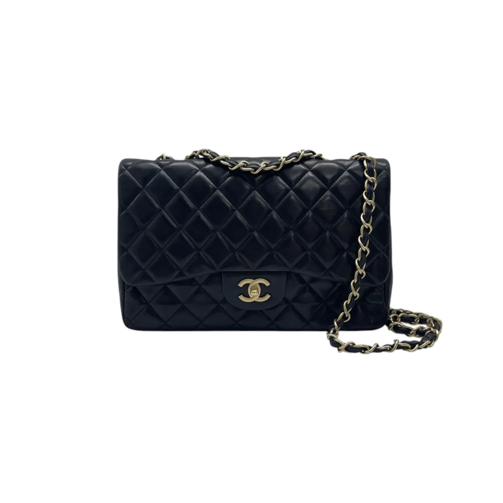 Jumbo Single Flap Lambskin Quilted Black GHW