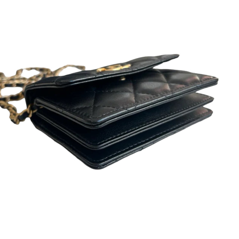 Pearl Bracelet Clutch with Chain Lambskin Black GHW