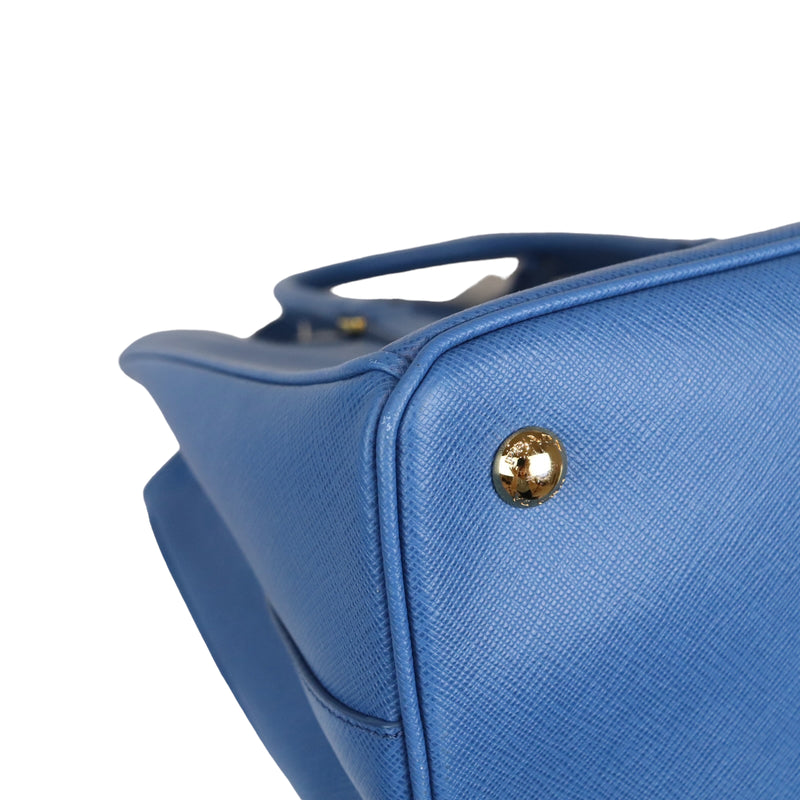 Saffiano Lux Galleria Double Zip Tote Blue GHW