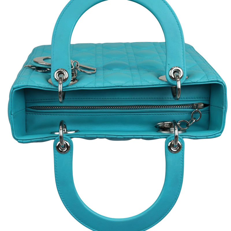 Medium Lady Dior Cannage Aqua Blue SHW