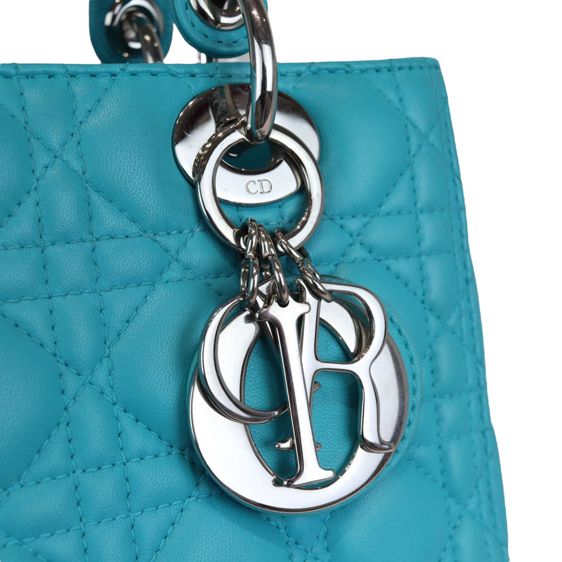 Medium Lady Dior Cannage Aqua Blue SHW