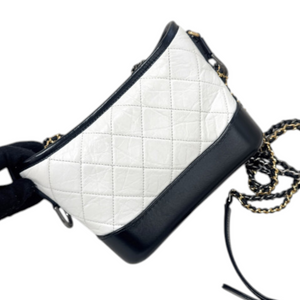 Gabrielle Hobo Small Calfskin Quilted Black White MHW