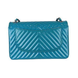 Jumbo Double Flap Chevron Patent Quilted Blue SHW