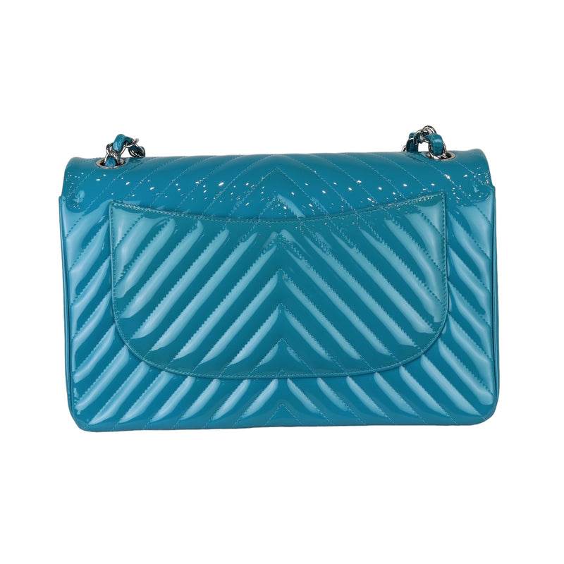 Jumbo Double Flap Chevron Patent Quilted Blue SHW