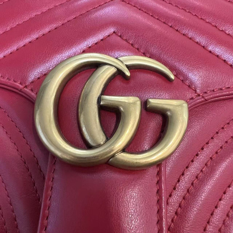 Medium GG Marmont Matelasse Chevron Top Handle Red GHW