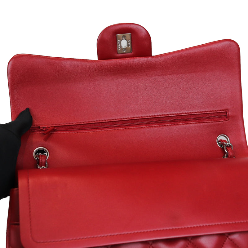 Double Flap Jumbo Lambskin Red SHW