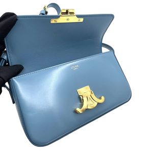 Shiny Calfskin Triomphe Shoulder Bag Light Blue GHW