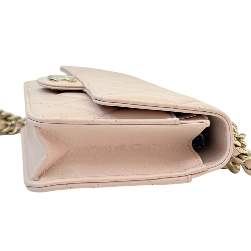 Wallet On Chain WOC Lambskin Plexi Quilted Pink GHW