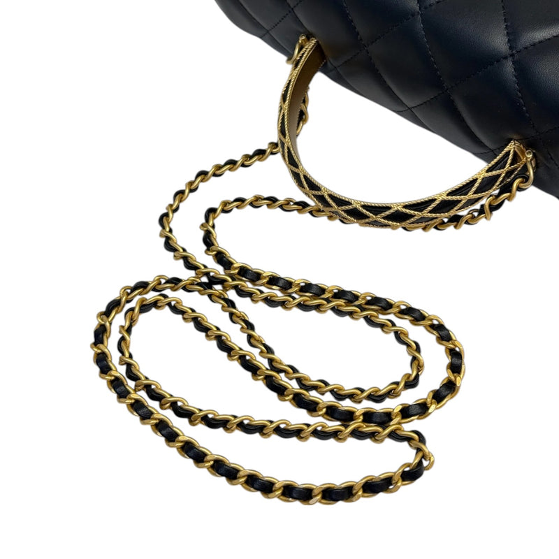 Chain Top Handle Flap Lambskin Quilted Black GHW