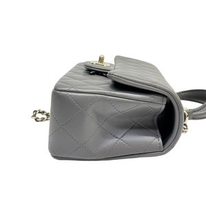 Top Handle Rectangular Flap Mini Lambskin Grey GHW