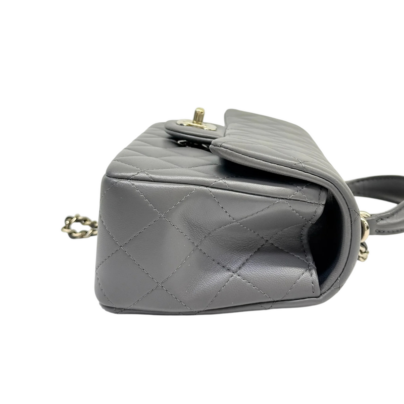 Top Handle Rectangular Flap Mini Lambskin Grey GHW
