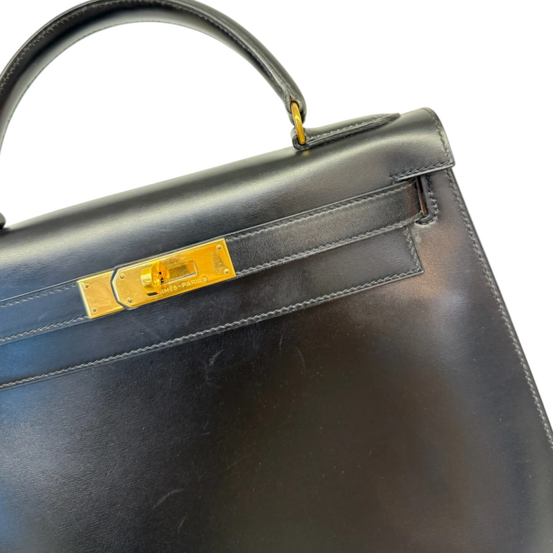 Vintage Kelly Sellier 28 Box Calfskin Black GHW