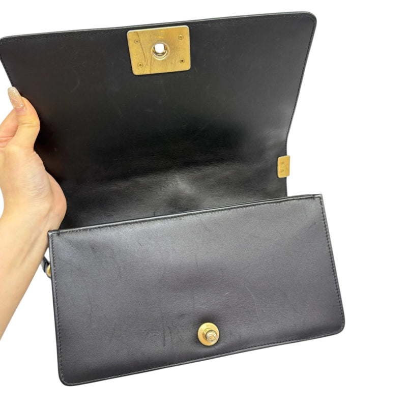 Boy Flap Medium Calfskin Chevron Quilted Black GHW