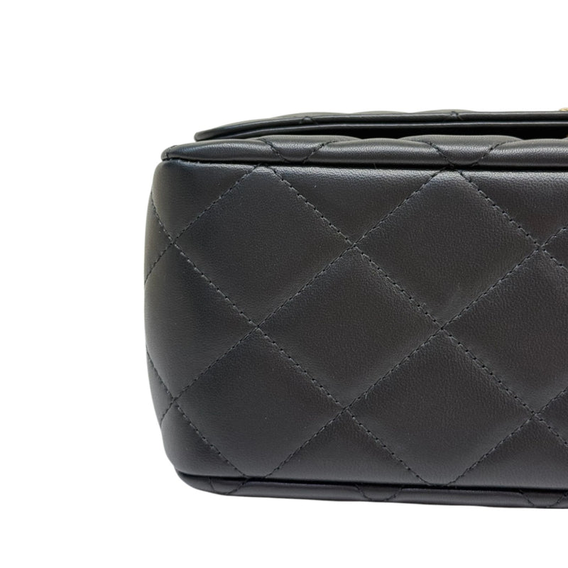 Chain Top Handle Flap Lambskin Quilted Black GHW
