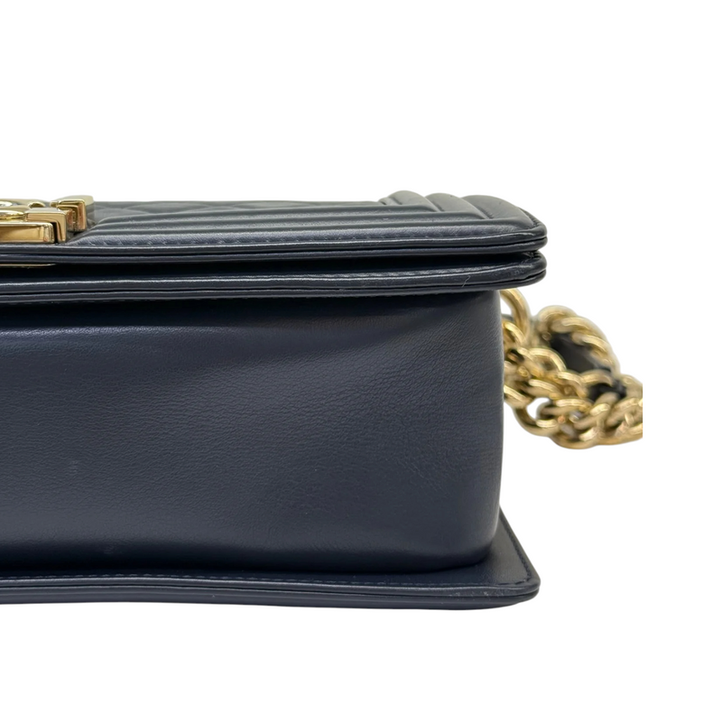 Boy Flap Medium Lambskin Quilted Dark Blue GHW