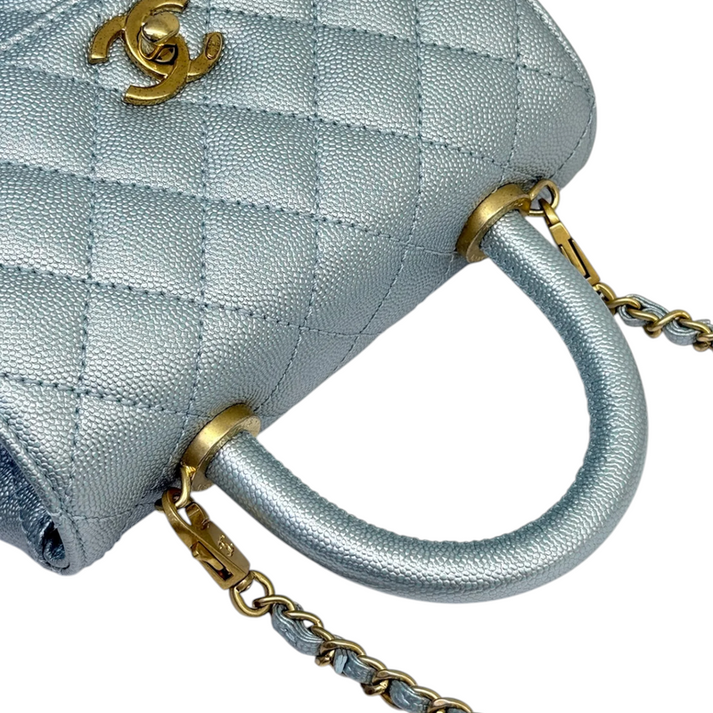 Coco Handle Flap Extra Mini Iridescent Caviar Light Blue GHW