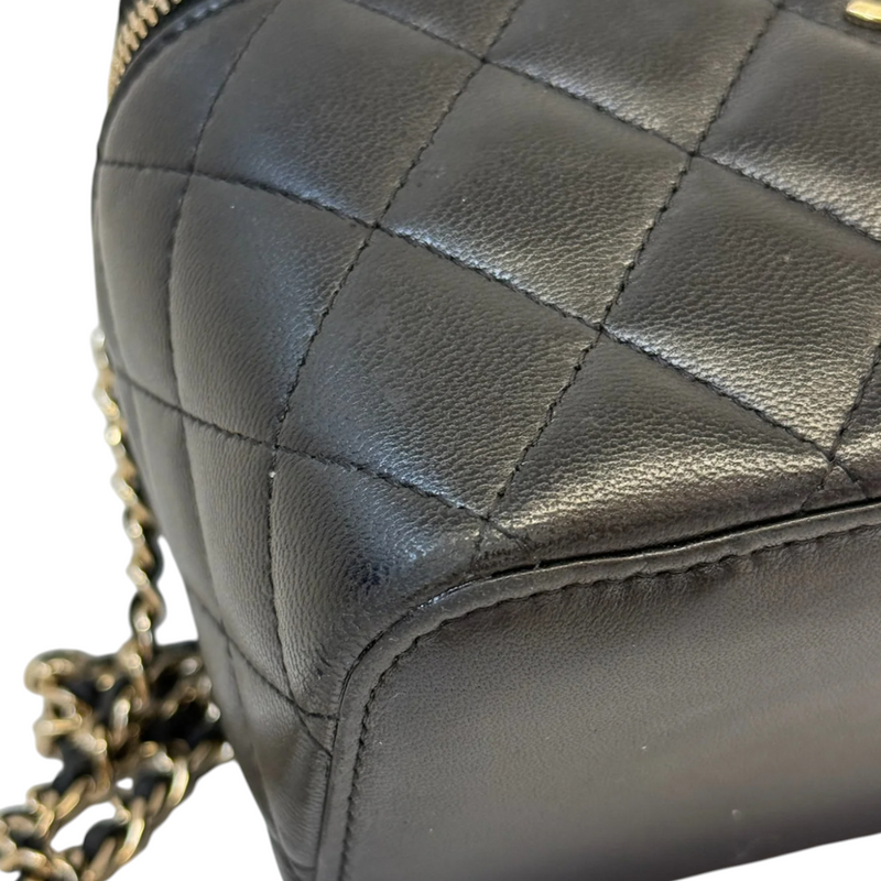 Top Handle Vanity Case Small Lambskin Black LGHW