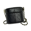 Round Vanity Case With Chain Lambskin Black GHW