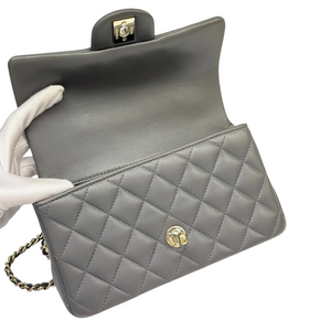 Top Handle Rectangular Flap Mini Lambskin Grey GHW