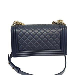 Boy Flap Medium Lambskin Quilted Dark Blue GHW