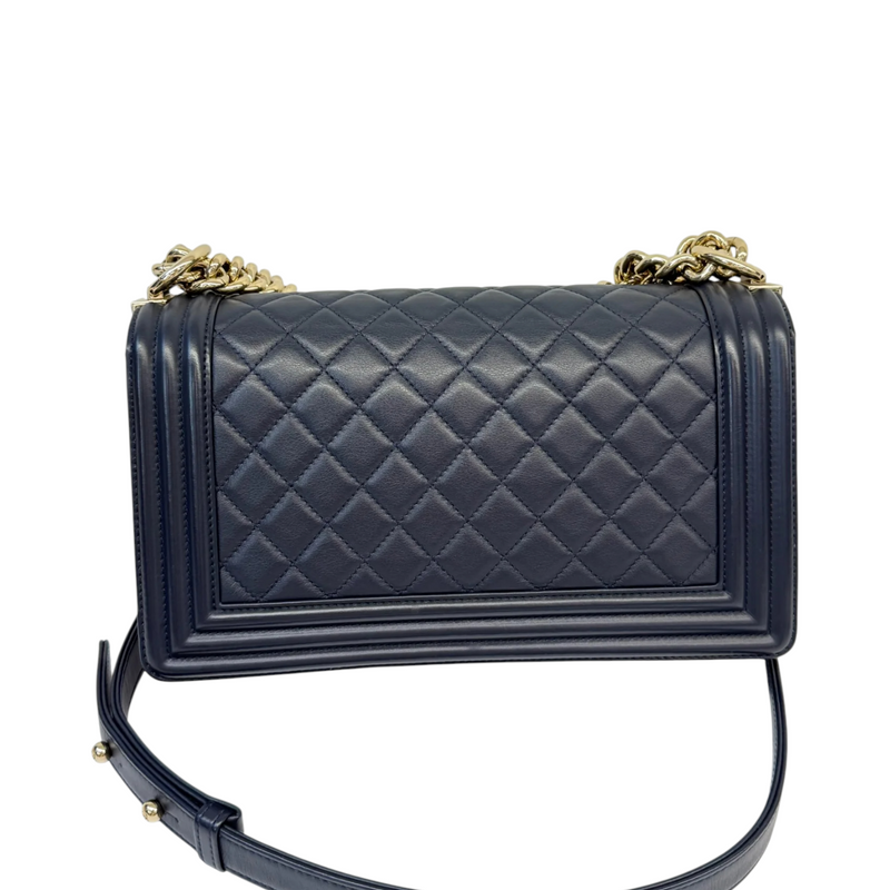 Boy Flap Medium Lambskin Quilted Dark Blue GHW