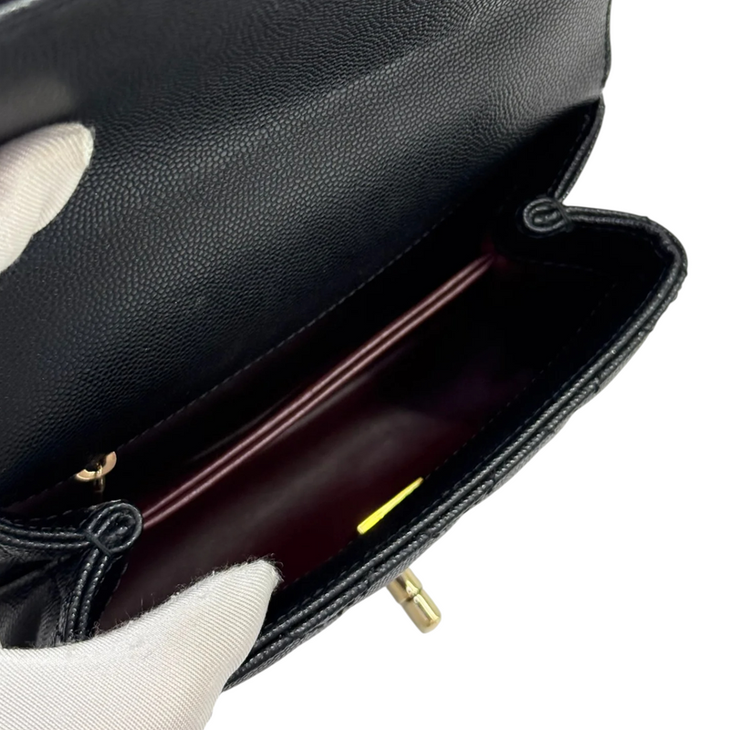 Coco Handle Clutch With Chain Mini Caviar Black GHW