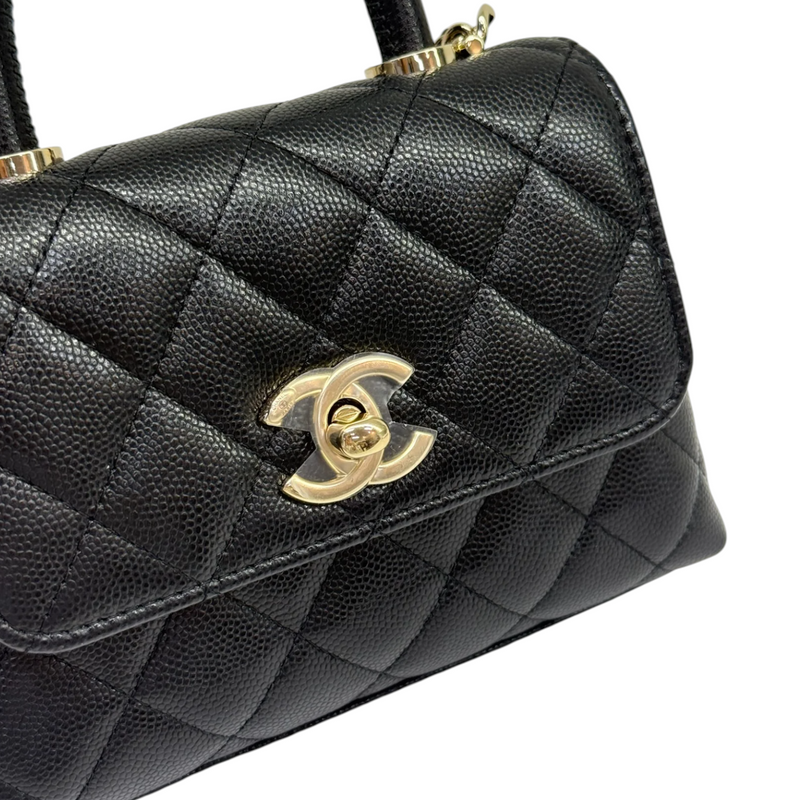 Coco Handle Clutch With Chain Caviar Quilted Black GHW