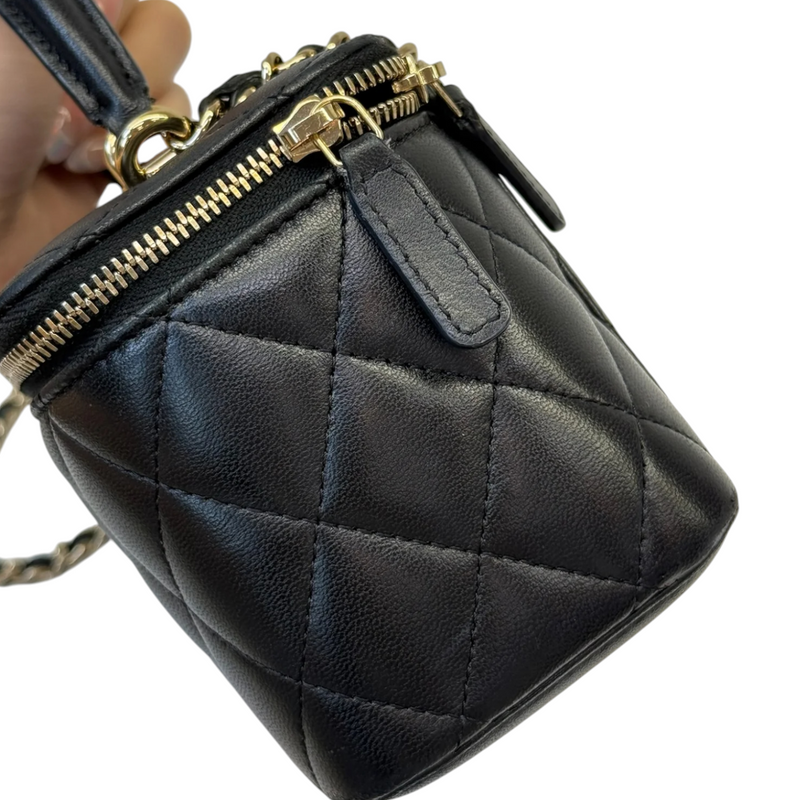 Top Handle Vanity Case Small Lambskin Black LGHW