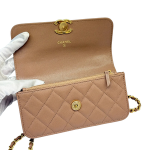 Wallet on Chain WOC Caviar Quilted Dark Beige GHW