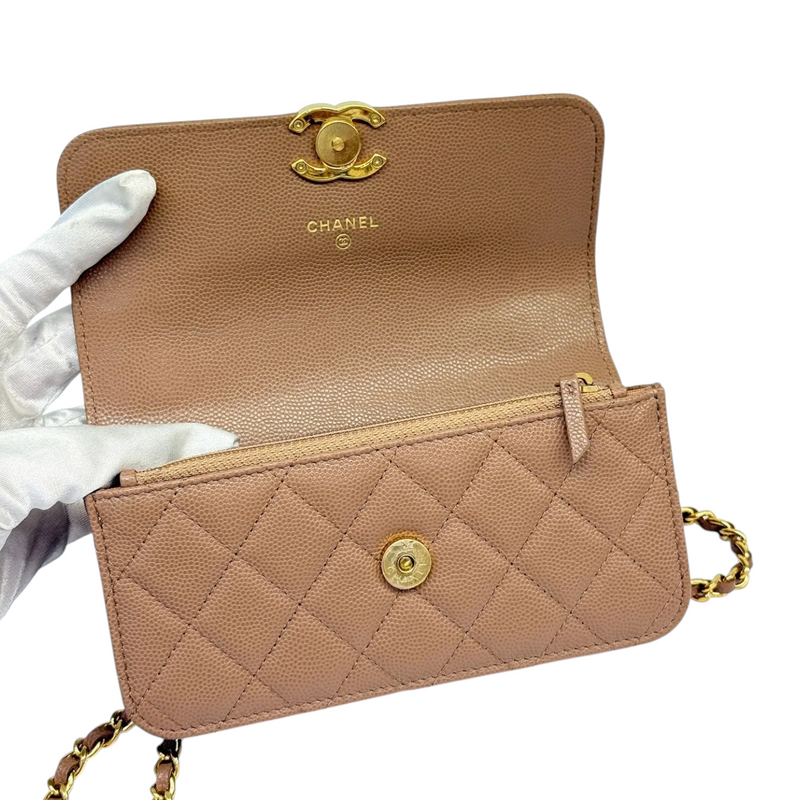 Wallet on Chain WOC Caviar Quilted Dark Beige GHW