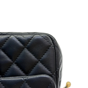Rectangular Pearl Crush Flap Lambskin Quilted Black GHW