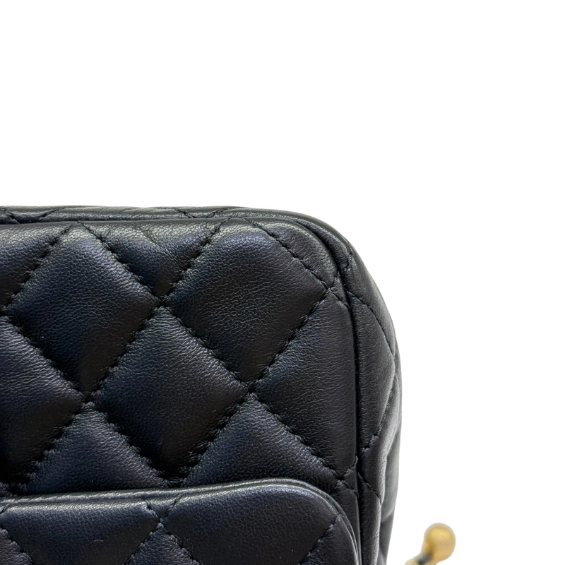 Rectangular Pearl Crush Flap Lambskin Quilted Black GHW