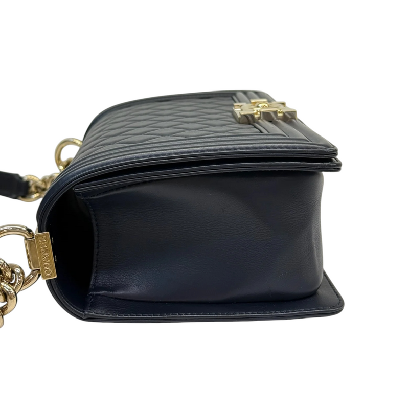 Boy Flap Medium Lambskin Quilted Dark Blue GHW