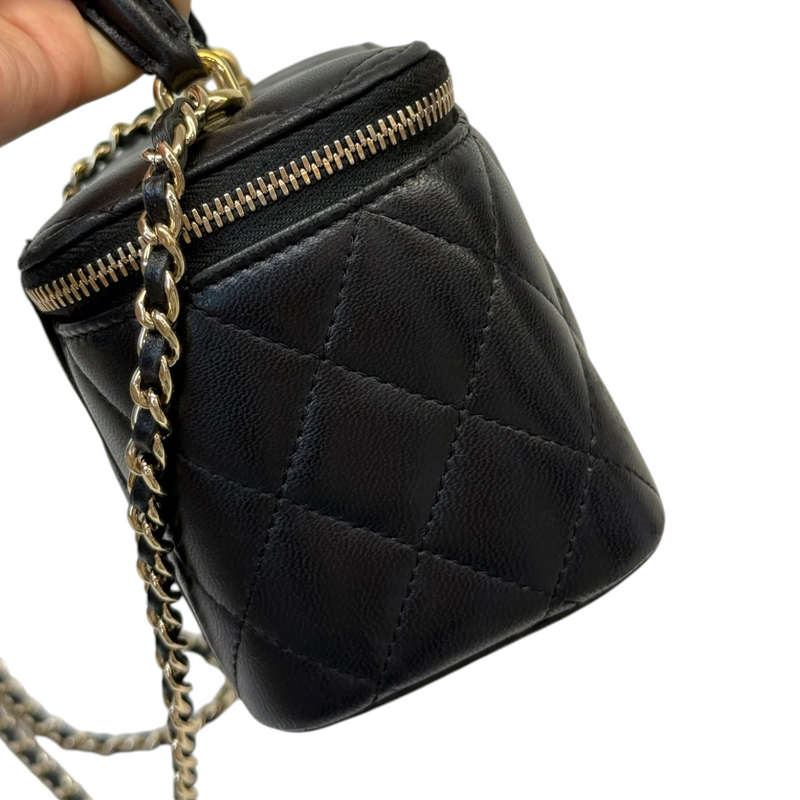 Top Handle Vanity Case Small Lambskin Black LGHW