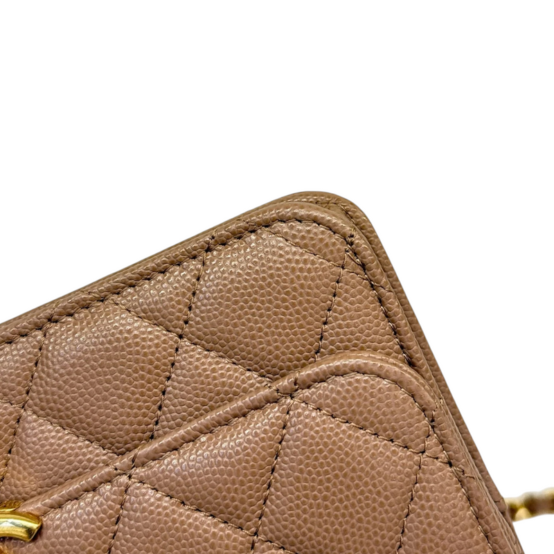 Wallet on Chain WOC Caviar Quilted Dark Beige GHW