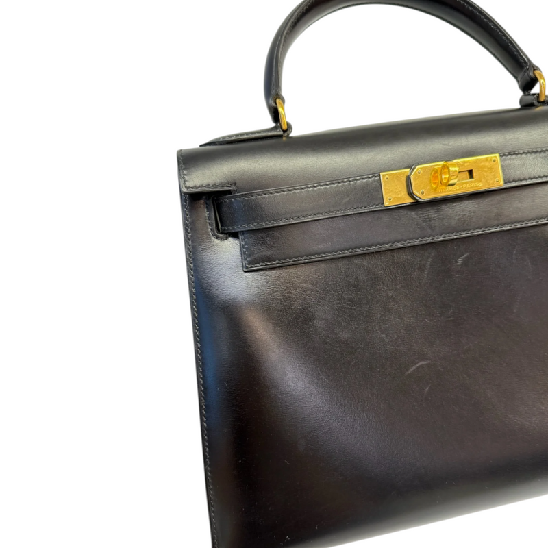 Vintage Kelly Sellier 28 Box Calfskin Black GHW