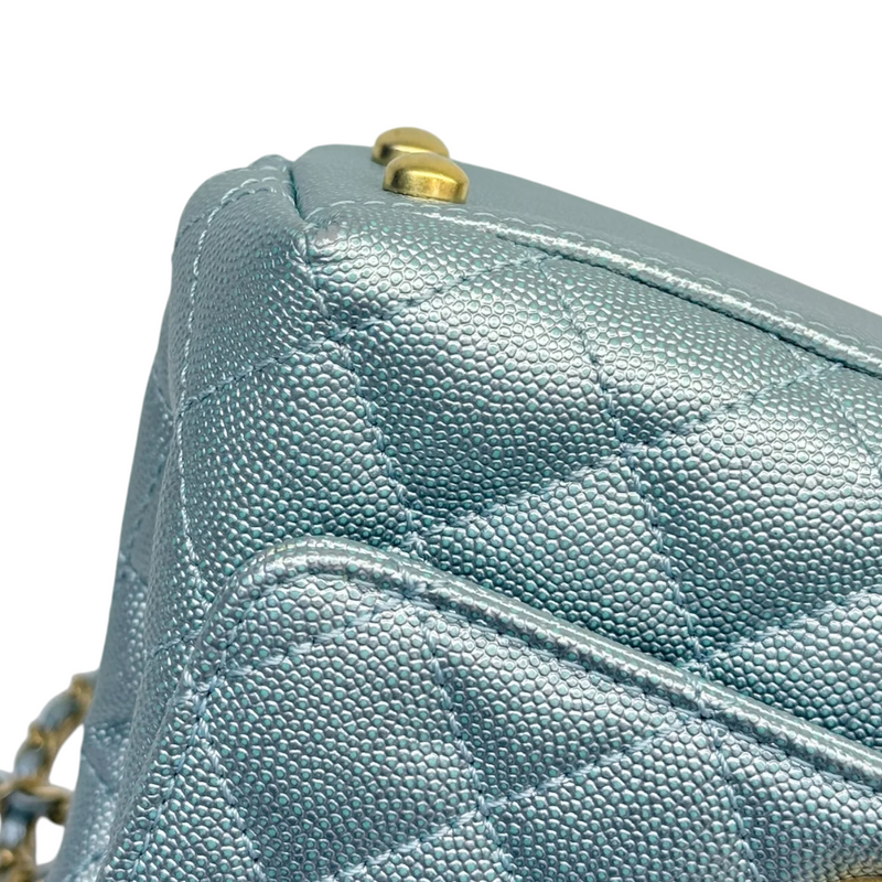Coco Handle Flap Extra Mini Iridescent Caviar Light Blue GHW