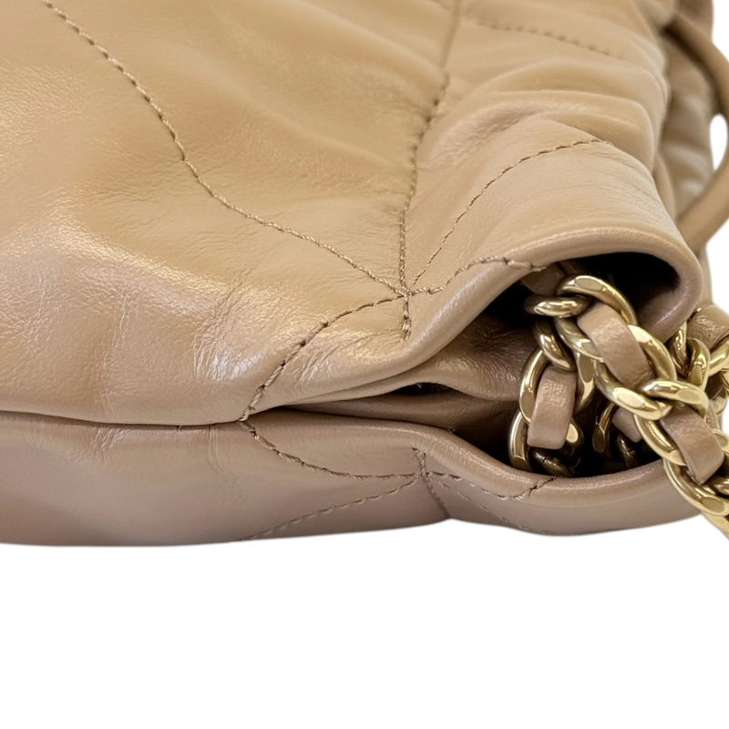 22 Mini Shiny Calfskin Quilted Beige GHW
