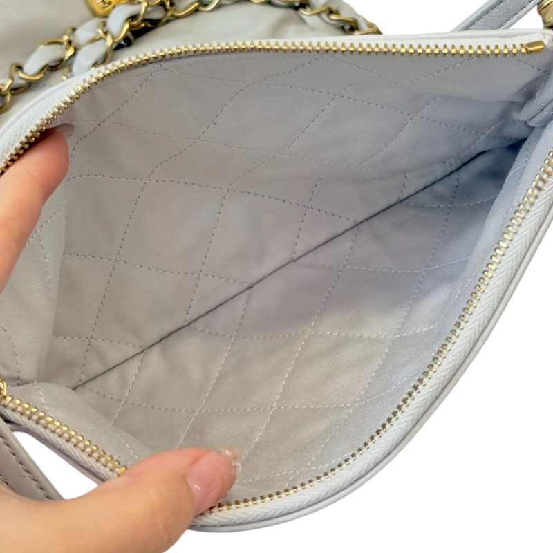 Small Shiny Calfskin Quilted Light Grey GHW