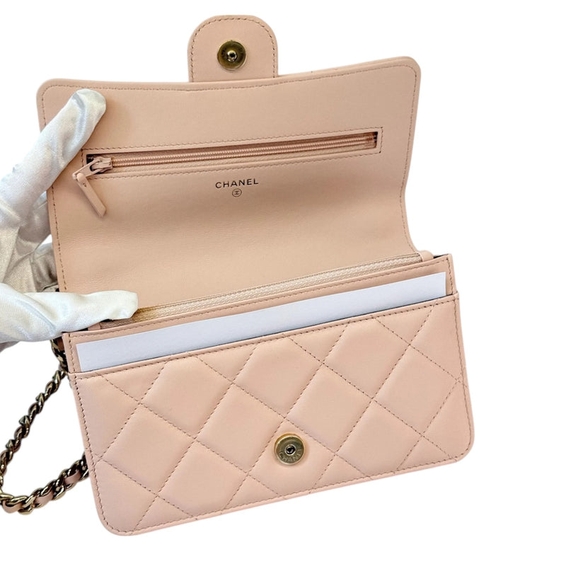 Wallet On Chain WOC Lambskin Plexi Quilted Pink GHW