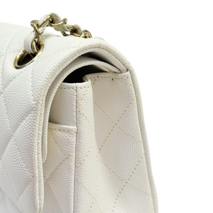 Classic Double Flap Small Caviar Quilted White GHW