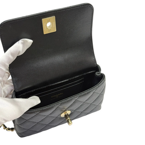 Coco Handle Clutch With Chain Caviar Quilted Black GHW