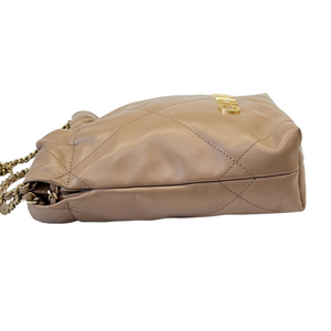22 Mini Shiny Calfskin Quilted Beige GHW