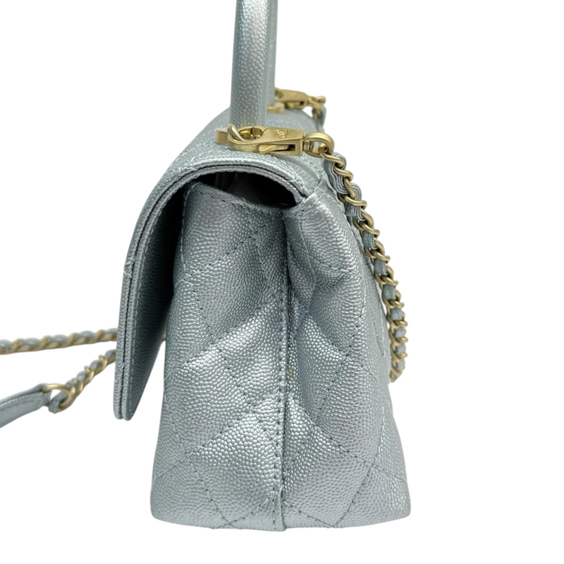 Coco Handle Flap Extra Mini Iridescent Caviar Light Blue GHW