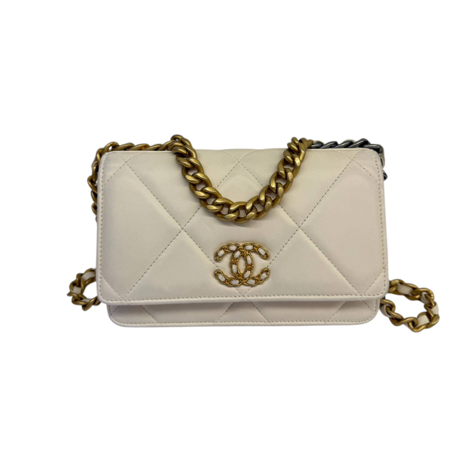 Chanel 19 Wallet On Chain WOC Lambskin Quilted White MHW – Bag